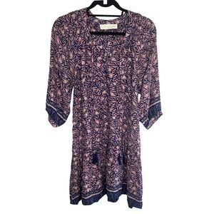 Natalie Martin Dress Coral Rose Print Size Small Silk Mauve Blue Floral Mini